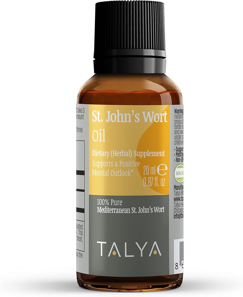 TALYA St. John’s Wort Oil 0.67 fl. oz | 100% ピュア&ナチュラル 液体ドロップ | ダイエットサプリメント | 肯定的な気分と感情的なバランス | ボディ、スキンケア | GMO