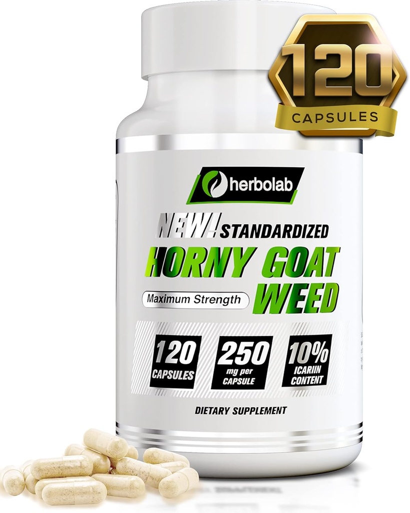 HerbolabのHornyのヤギの雑草のエキスは10%のイカリイン、250mg x 120カプセル(AKA Epimediumのエキス、Barrenwort、Bishopの帽子、妖精の翼、Yin Yang Huo)に標準化しました