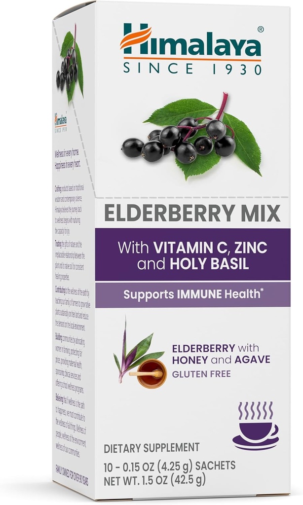 ヒマラヤのエルダーベリー ミックス、飲み物の組合せの補足、Elderberry、亜鉛、ビタミンCおよび聖バジル、カフェインは、混合すること容易な10-0.15のoz (4.3 g)の小包、グルテンフリーにグルテンをさめます