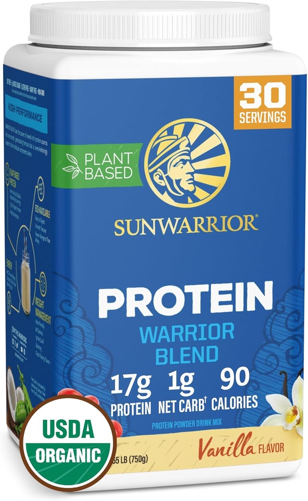 Sunwarriorビーガンプロテインパウダー有機植物ベースのタンパク質 | BCAA アミノ酸麻種子植物タンパク質 | 大豆無料酪農場無料合成無料非GMO | バニラ30 サービング | 戦士ブレンド