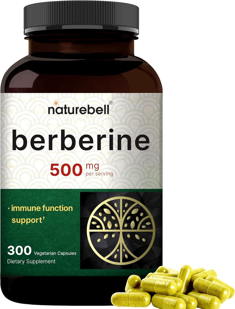 NatureBell Berberine Supplement 500mg | 300 Veggie Capsules, 97% ピュア・ベルベリンHCL – 5:1 ルート・エキス – プラントベース, ビーガン, 非GMO