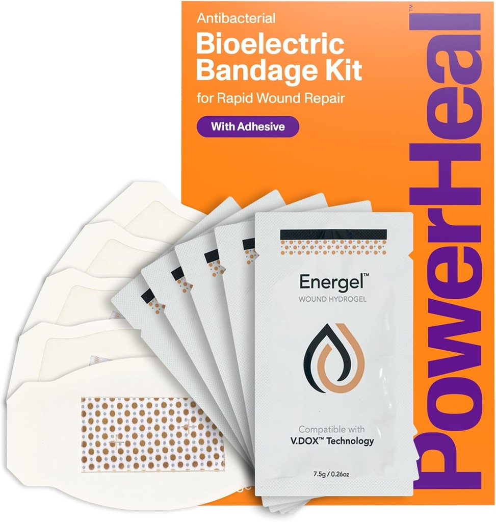 PowerHeal の傷の心配及び速い Healing のための生物電気包帯のキット– 5 層 w/バイオ電気パッド、吸収性パッド、接着剤 + 傷のハイドロゲル–のための切口、研摩剤、まめ、焼跡– 5 パック、2.3" x 3.5"
