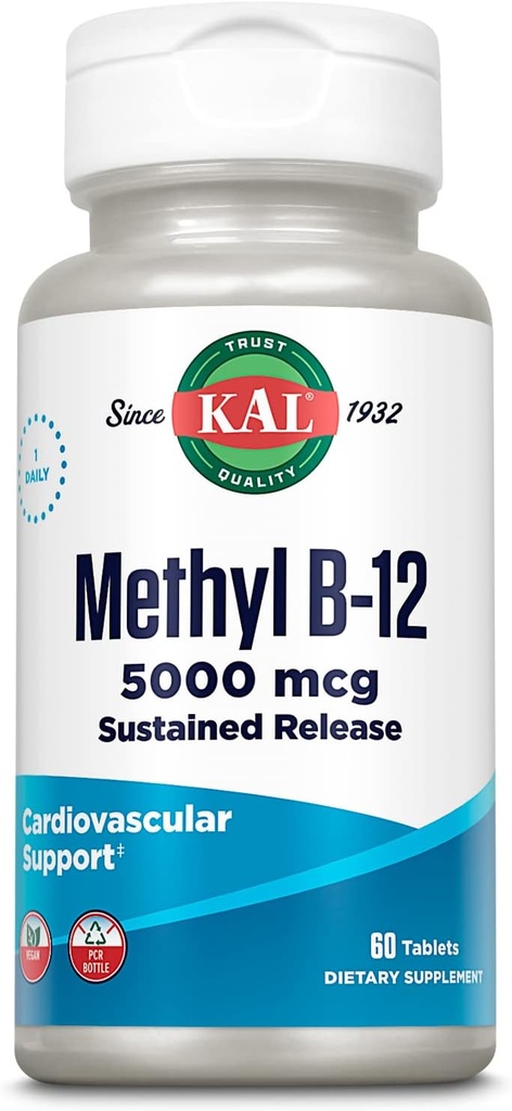 KAL Vitamin B12 Methylcobalamin 5000mcg, Healthy Energy, Metabolism, Nerve & Red Blood Cell Support,* Fast Dissolve ActivMelts, Optimal Absorption, Natural Raspberry Flavor, 90 Servings, 90 Micro Tabs
