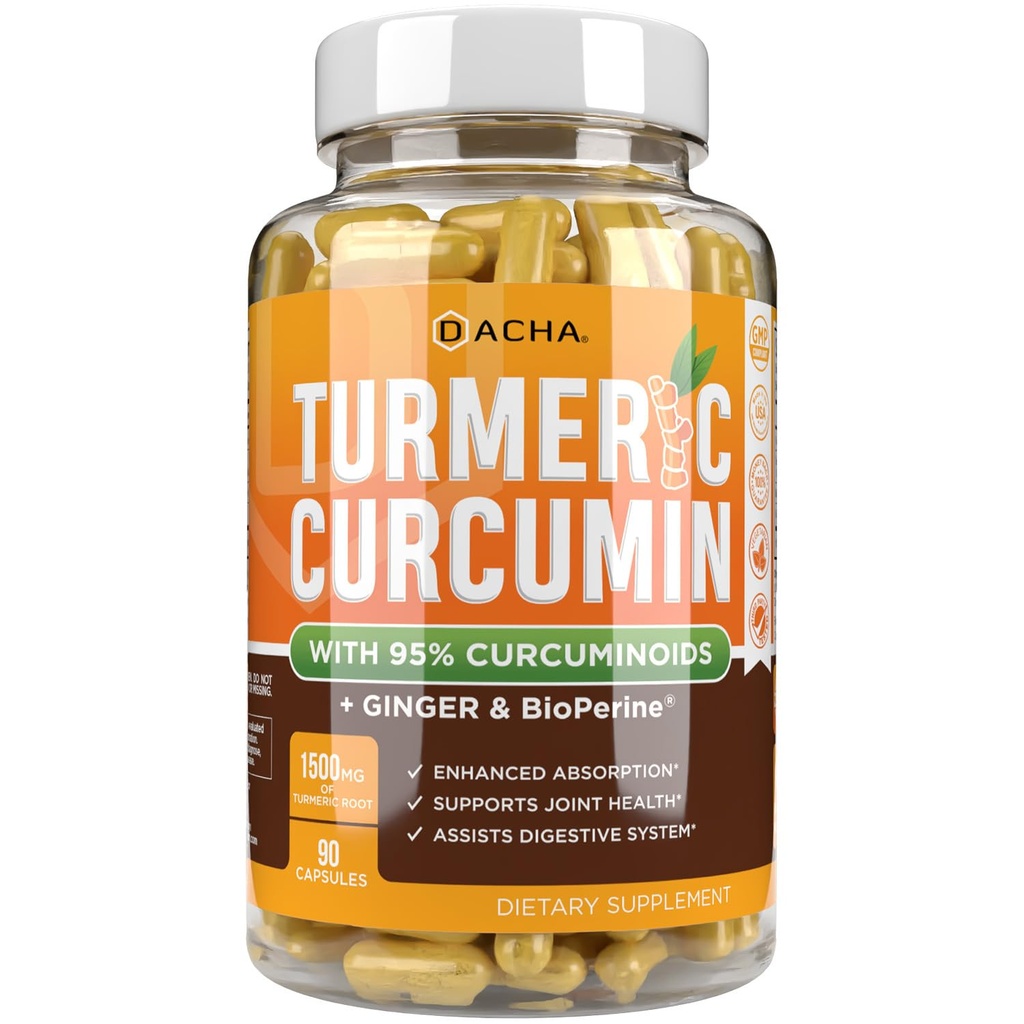 DACHAのTurmeric Curcuminの補足- 2250mgの共同サポートは黒いペッパーのジンジャー95% CurcuminoidsのカプセルとTurmericを補います