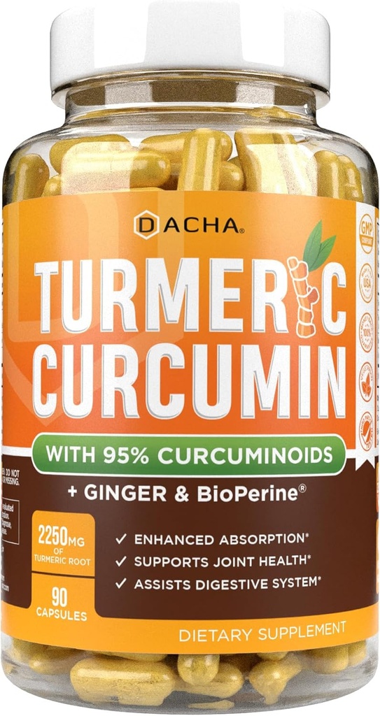 DACHAのTurmeric Curcuminの補足- 2250mgの共同サポートは黒いペッパーのジンジャー95% CurcuminoidsのカプセルとTurmericを補います
