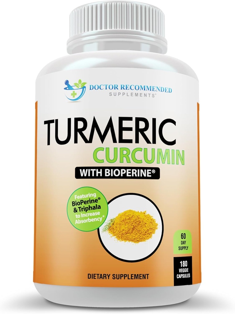 Turmeric Curcumin Supplement - 2250mg/d - Veggie Caps - 95% Curcuminoids with Black Pepper Extract (Bioperine) - 750mg Capsules - 100% Organic - Most Powerful Turmeric (180 Count)