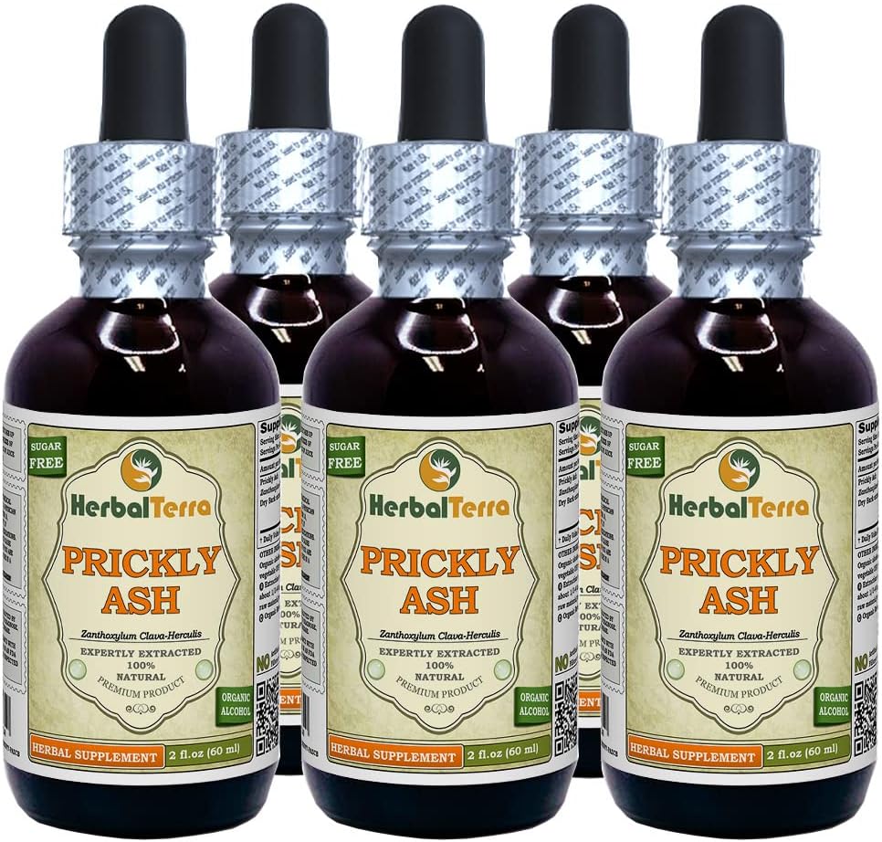Prickly Ash(Zanthoxylum Clava-herculis) Tincture、乾燥された樹皮の液体のエキス(ブランド名:HerbalTerra、米国で製造された)5x2 fl.oz (5x60 ml)
