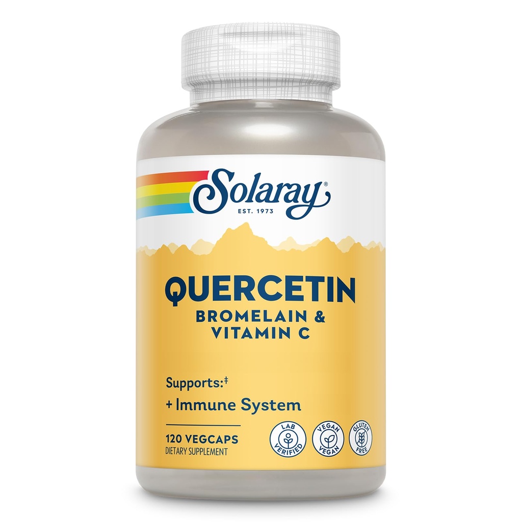 ブロメランとビタミンCのSOLARAY Quercetin - 免疫サポートサプリメント - 酸化防止剤と心臓の健康コンプレックスとケルセチン500mgと1235mg VIT C - ビーガン, 60日保証, 60 サーブ, 120 VegCaps