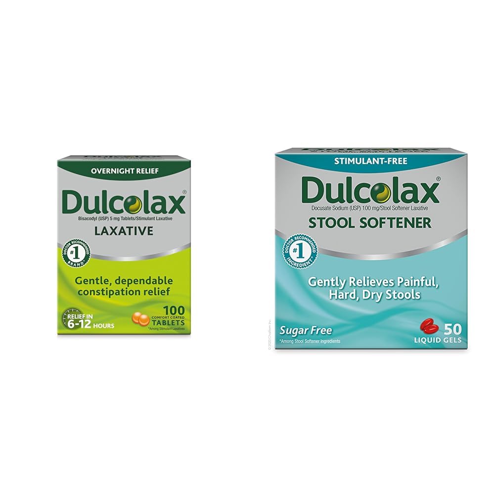 Dulcolaxの興奮剤の乳剤の乳剤のタブレット(100の計算)は一晩の便秘の救助、Bisacodyl 5mg及び便の軟化剤の乳剤の液体のゲルのカプセル(50ct)の穏やかな救助、Docusateナトリウム100mgに与えます