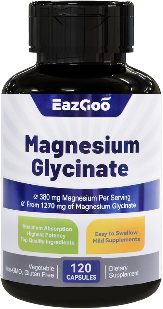 マグネシウムのGlycinateのカプセル1270mg、380mgマグネシウムの補足、高吸収のマグネシウムのGlycinateの補足、非GMOグルテン、120のカプセル無し