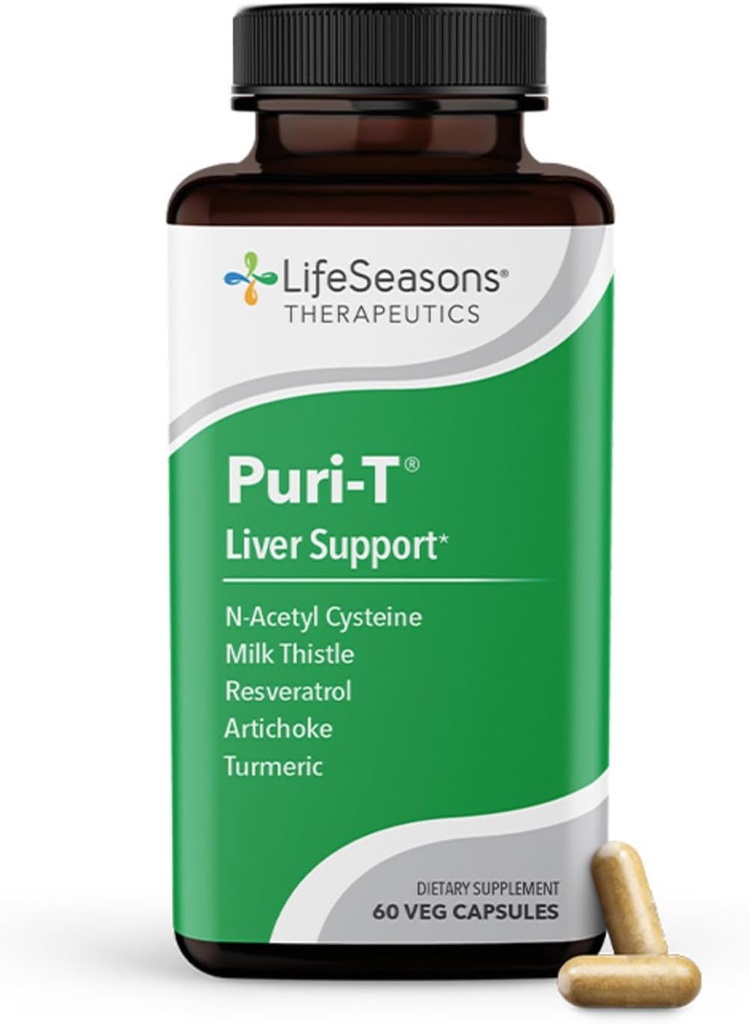 LifeSeasons Puri-T - 肝クレンジング&デトックスサポートサプリメント - Resveratrol、N-Acetyl Cysteine、ミルクアッテ、アーティチョーク&ターメリック - ティッシュ再生と健康なベールフローをサポート - 60カプセル