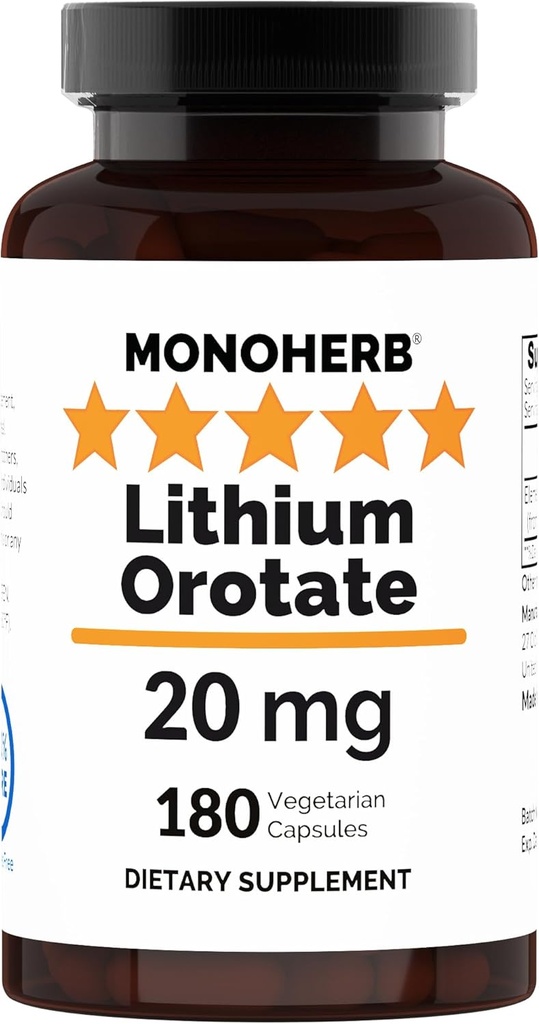MONOHERBのリチウムOrotateカプセルごとの元素リチウムの20のmg - 180のベジタリアンのカプセル