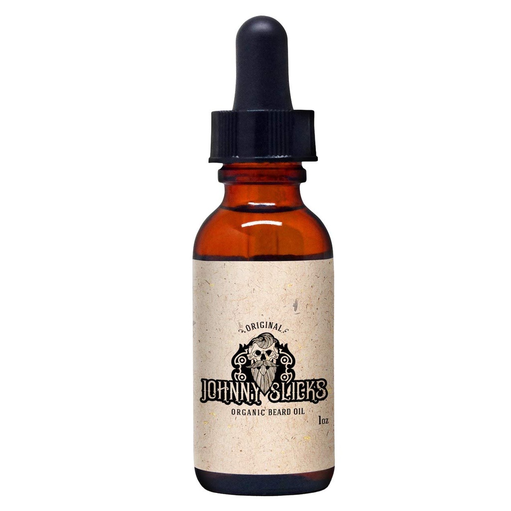 Johnny Slicks Organic Beard Oil | 保湿・乾燥肌の軽減 | アメリカ製・ベテラン製(ケミカルフリーw/ティーツリー、ホホホバ、ココナッツ&アーガン)、オリジナル
