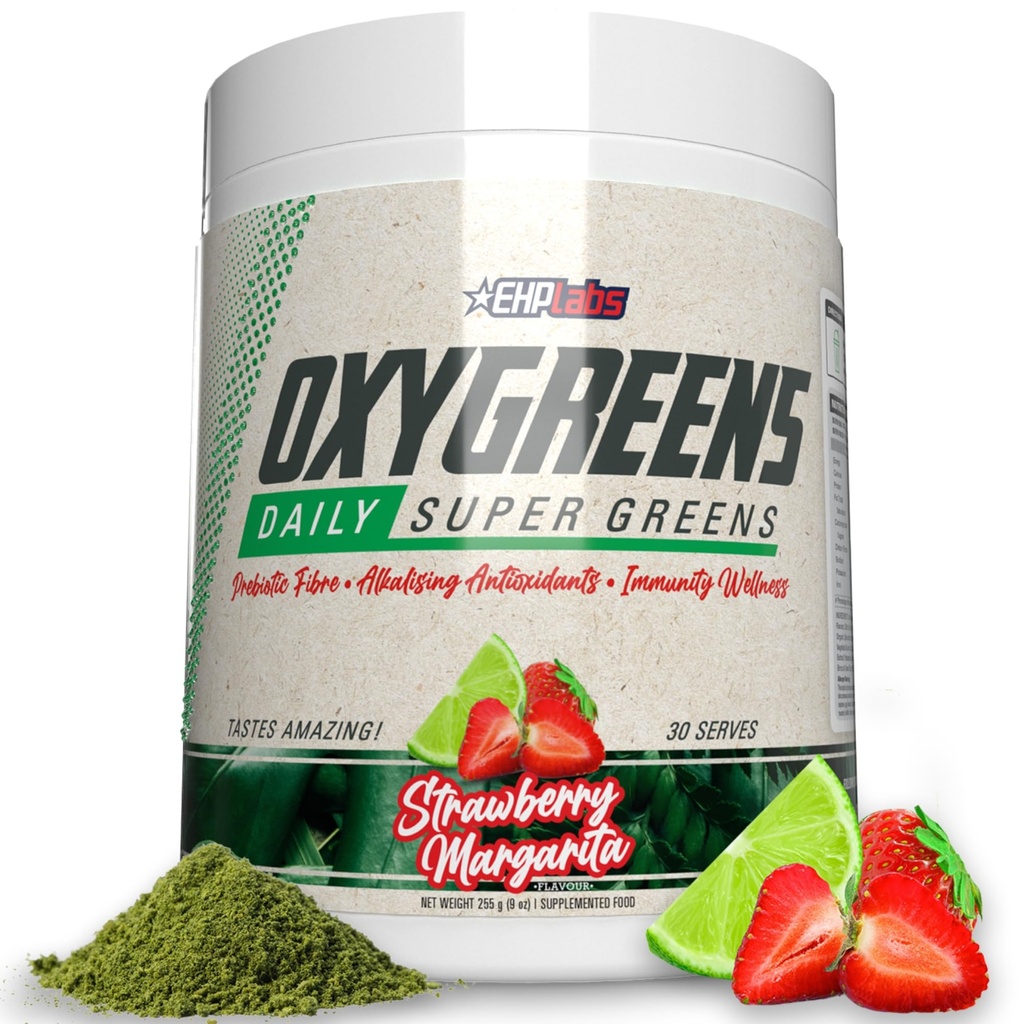 EHP Labs OxyGreensスーパーグリーンパウダー - Spirulina&Chlorellaスーパーフード、グリーンジュースパウダー&グリーンは、プレバイオティックファイバー、抗酸化剤&免疫サポート、30セルブ(Strawb)を配合しています。 マルガリータ
