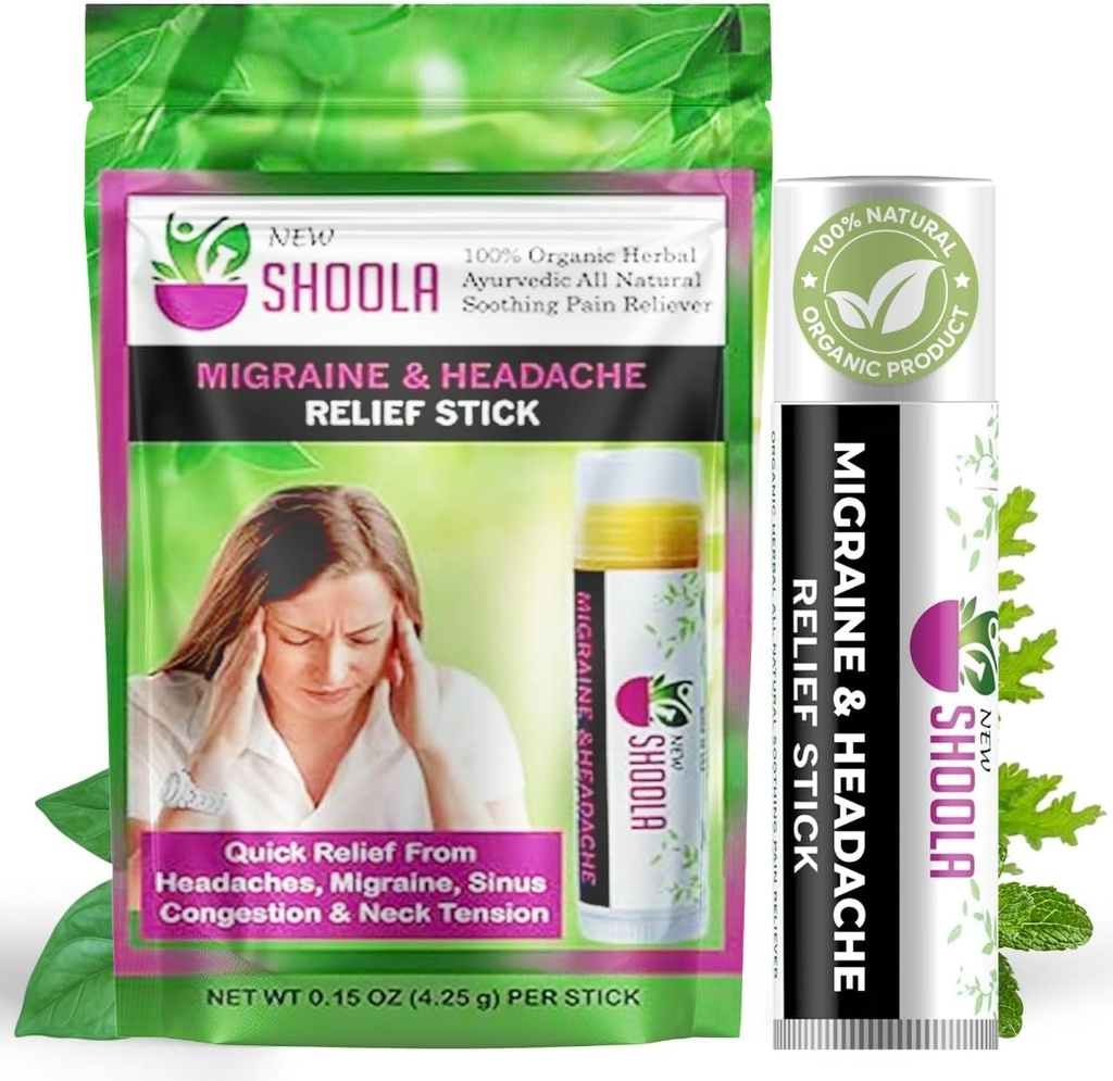 片頭痛の救済と頭痛の救済バルムスティックロールオン - 100%オーガニックハーブバーム - 頭痛、片頭痛、鼻の混雑、首の緊張から迅速な救済 - 副作用なし蒸気ルブ