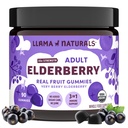 大人のためのLlama Naturals Elderberry Gummies, 完全菜食主義者の, ビタミンCと亜鉛の有機免疫サポートサプリメント, 免疫のための実質の果実のおいしいビタミン, 咀嚼可能, 砂糖の杖なし, 90 Ct