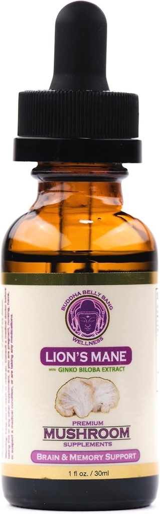 ライオンズマネのきのこの補足 - 有機のきのこ - 二重抽出オイルのチンキ剤w/Ginkgo Biloba - 脳、記憶、焦点、腸の健康のためのサポート - 30ml、1 Fl Oz (パッケージ1)