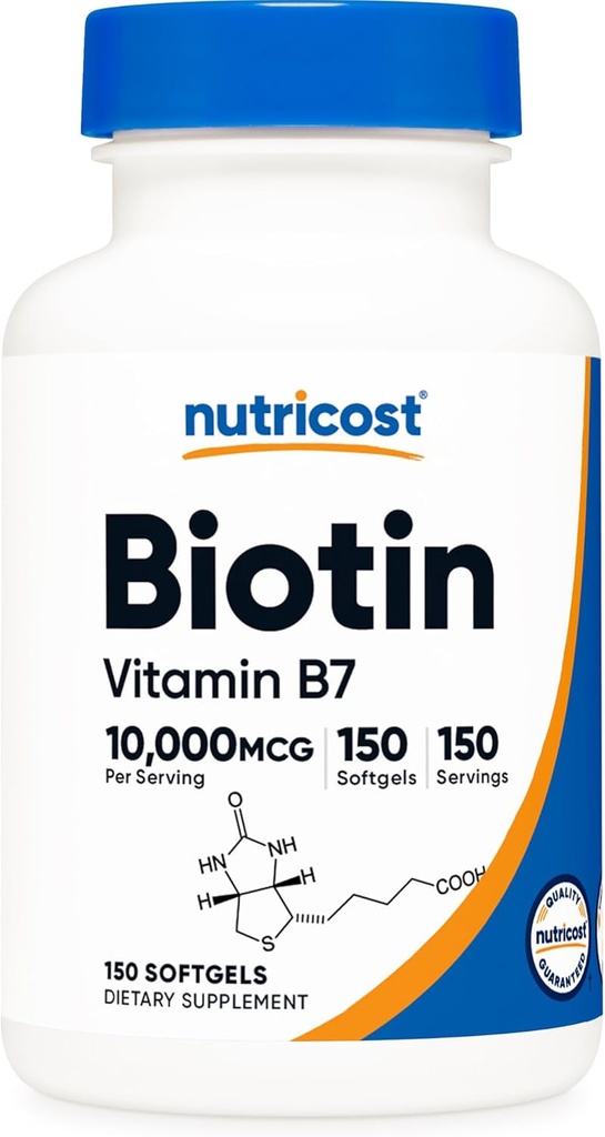 Nutricost Biotin (10,000mcg) 150 Softgels - グルテンフリー、非GMO