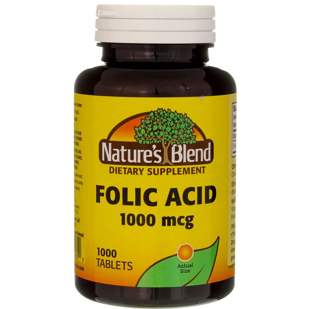 Nature's Blend Folic Acid 1000 mcg - 1000 Tablets Pack of 3
