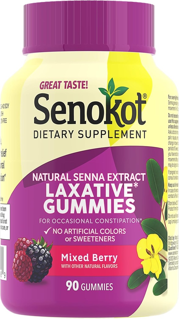 Senokot の食事療法の補足の Laxative のガミー、自然な Senna のエキス、Gentle、Occasional の便秘からの一晩の救助、混合された果実味、90 の計算