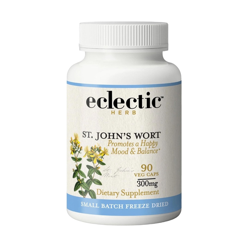 Eclectic Institute Raw Fresh Freeze-Dried Non-GMO St. John's Wort | Herbal Health Supplement、ポジティブ・ムードを促進 | 90 CT