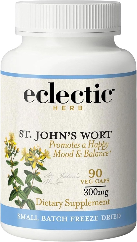 Eclectic Institute Raw Fresh Freeze-Dried Non-GMO St. John's Wort | Herbal Health Supplement、ポジティブ・ムードを促進 | 90 CT