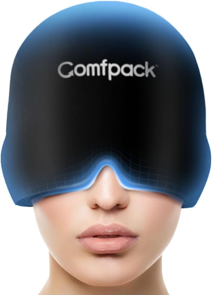 Migraineの救助の帽子、完全な頭部の風邪の圧縮の張力のための柔らかい伸縮性がある頭痛の救助の帽子、圧力救助、掛かる氷の帽子、パフィーの目、Migraineの緩衝のためのギフト