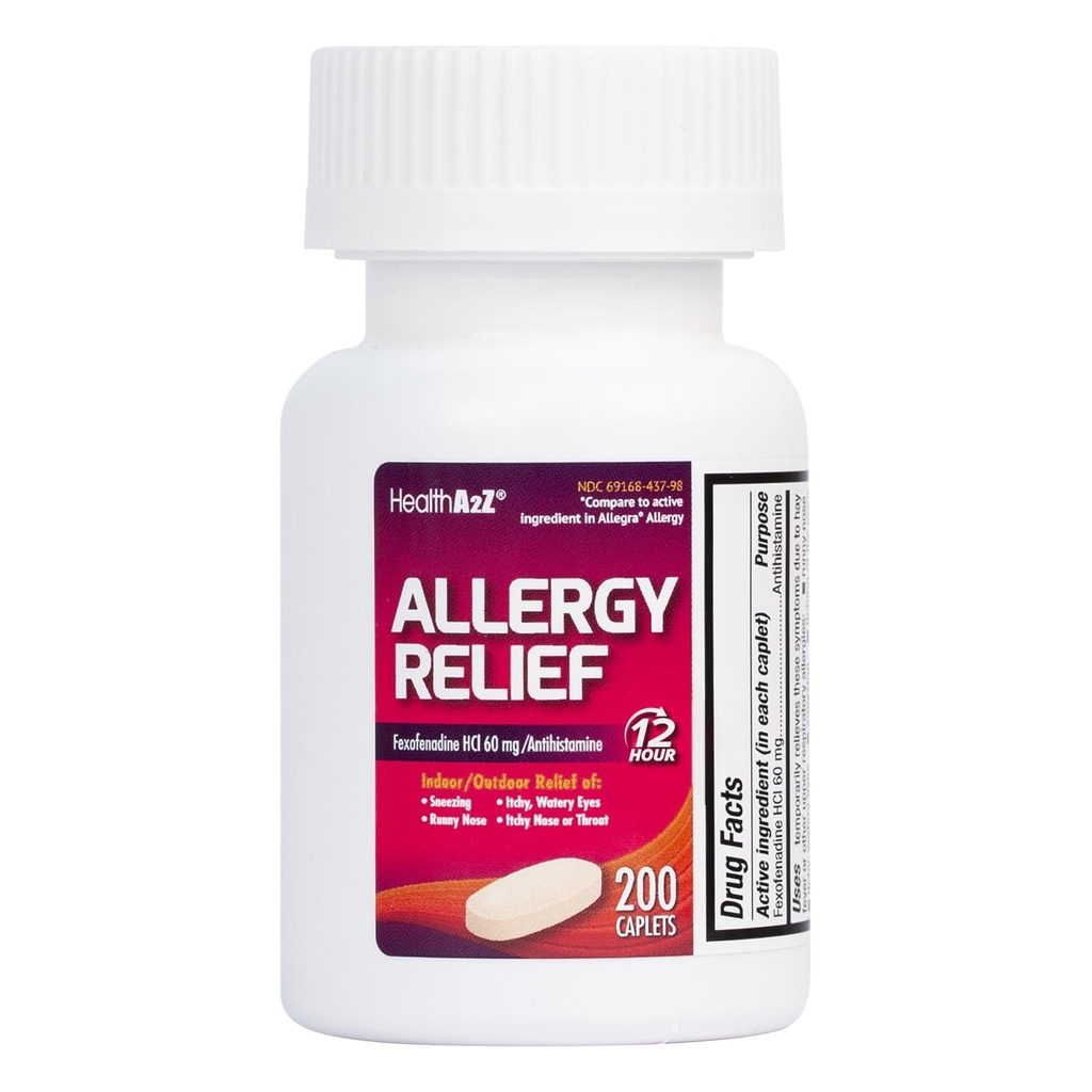 HealthA2Z® Fexofenadine 塩酸塩 60mg | アレルギー救済のための12-Hour Antihistamine | (200カウント)