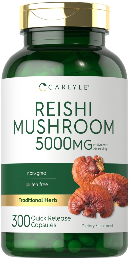 カルリーレシマッシュルーム 5000mg | 300カプセル | ノンGMO、グルテンフリーのレーシマッシュルーム エキス