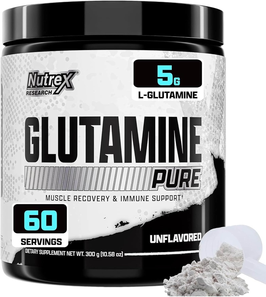 Nutrex Research L-グルタミンパウダーサプリメント - 60 サービング - 純粋なアンフレーバー、非GMO&グルテン無料  クラムなし!