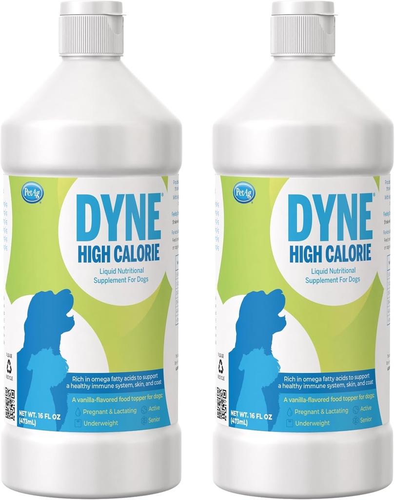 PetAg Dyne High Calorie Liquid Nutritional Supplement for Dogs & Puppies 8 Weeks and 古い - 16 oz, Pack of 2 - サポート性能と耐久性 - 甘いバニラフレーバー