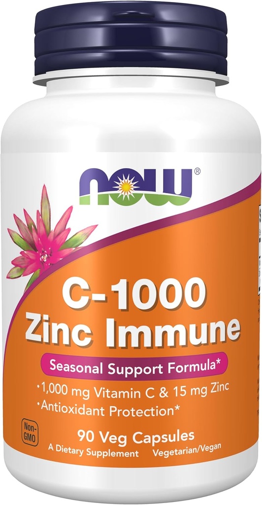 NOW Foods Supplements, C-1000 & Zinc Immune, Seasonal Support Formula*, Antioxidant Protection*, 90 Veg Capsules