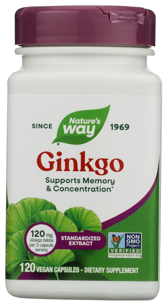 Nature's Way Premium Extract Ginkgo、メモリと集中*、120カプセル