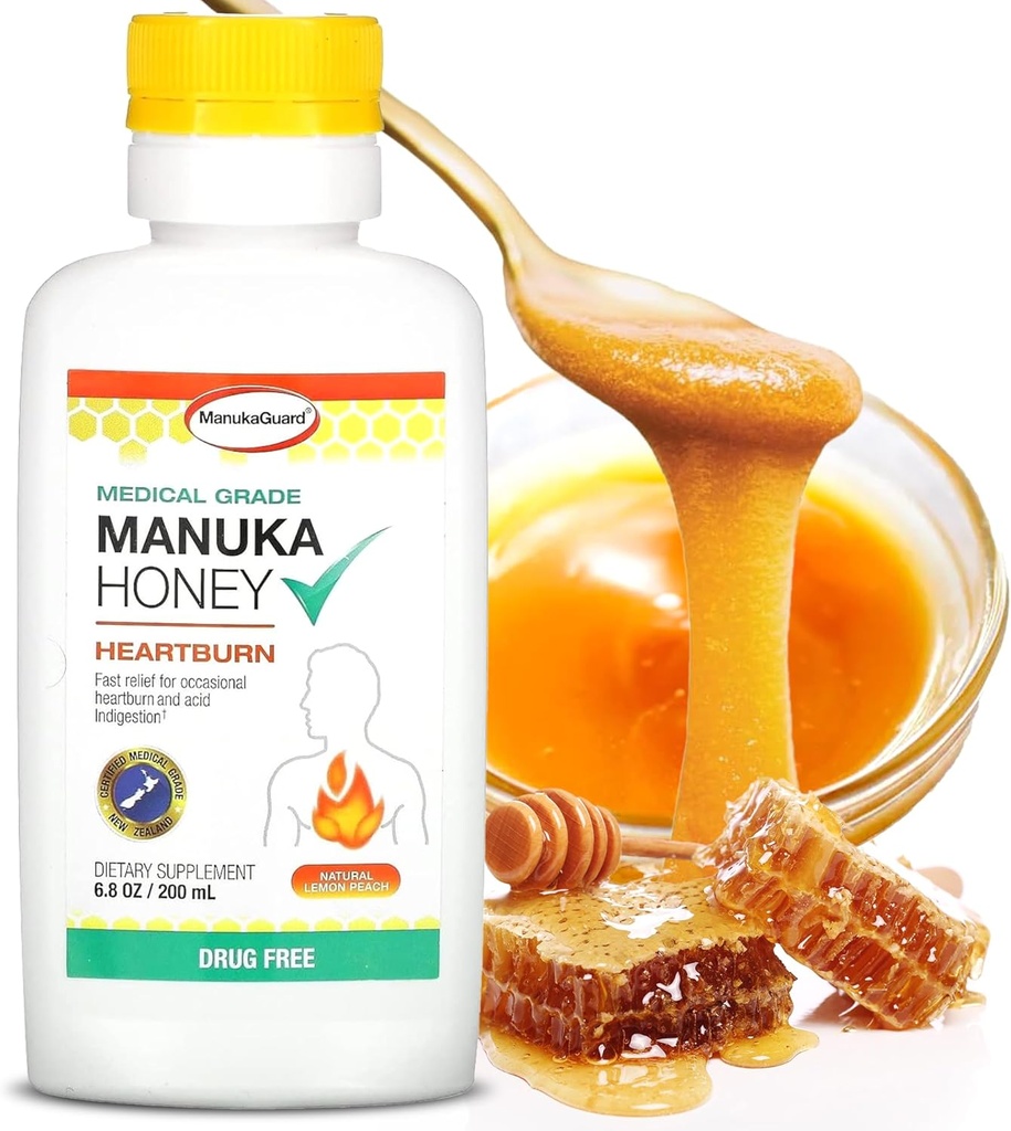 ManukaGuard Heartburn Nutralizer、医学等級のManukaの蜂蜜6.8oz - 即時の中心の焼跡および酸の消化の救助。 薬物依存症代替