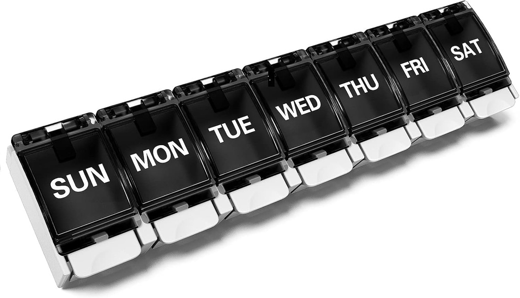 BUG HULL Pill Organizer Easy to Open, Weekly Pill Box Arthritis Friendly, Large Medicine Pill Organizer, Pill Case, Pill Container, Pill Holder, Black