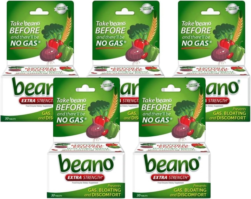 Beano Extra Strength, Gas Prevention & Digestive Enzyme Supplement, 30 Count (Pack of 5)