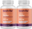 BESTVITE SAM-e 200mg Stabilized (120 Vegetarian Capsules) (60 x 2) - Easy to Swallow Capsule Form - No Enteric Coat Needed - No Stearates - No Fillers - Vegan - Non GMO - Gluten Free
