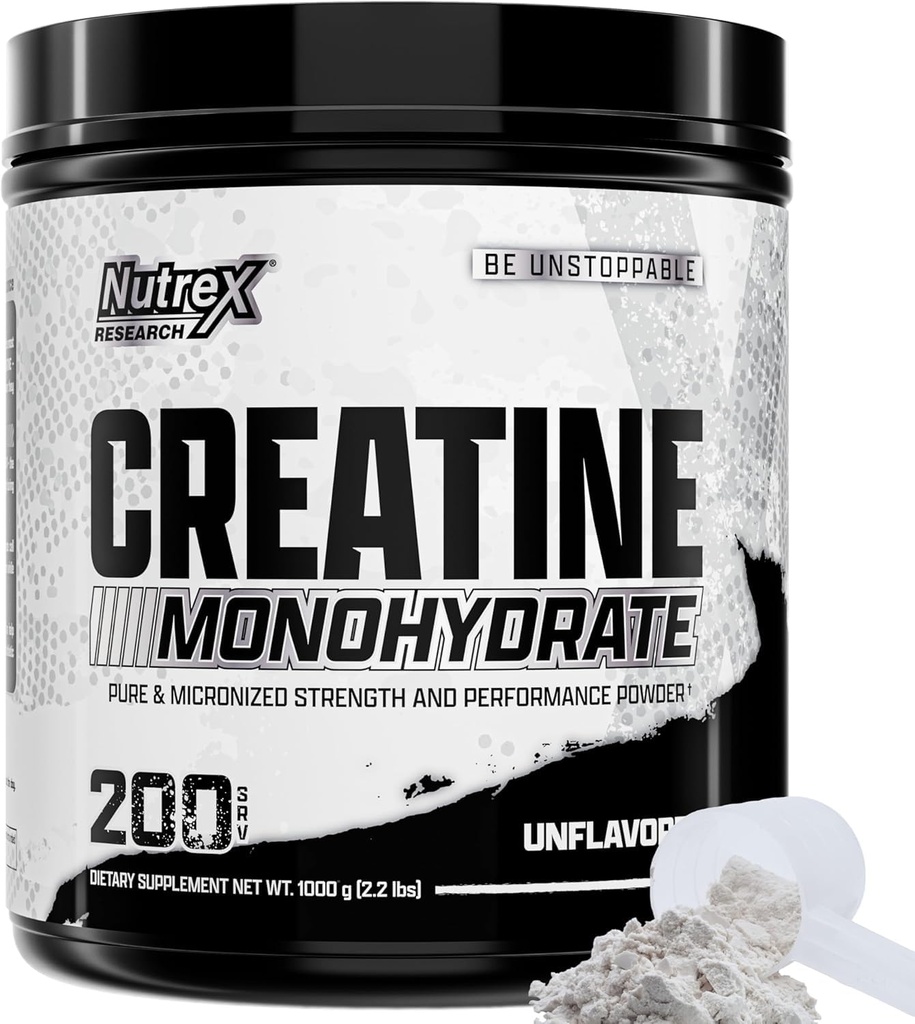 Nutrex Research Micronized Creatine Monohydrate Powder - 200 サーブ(2.2lbs)あたり5G、筋肉利益、強さおよび性能のための純粋な、非風味のクレアチンの一水化物の補足