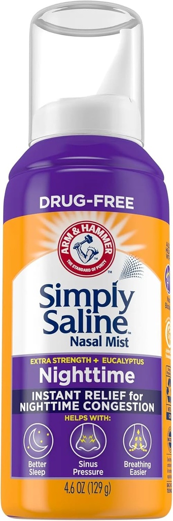 単純にサラインプラスナイトタイムフォーミュラナサルミスト、ユーカリ、余分な強さ、4.6 fl oz - 2pc
