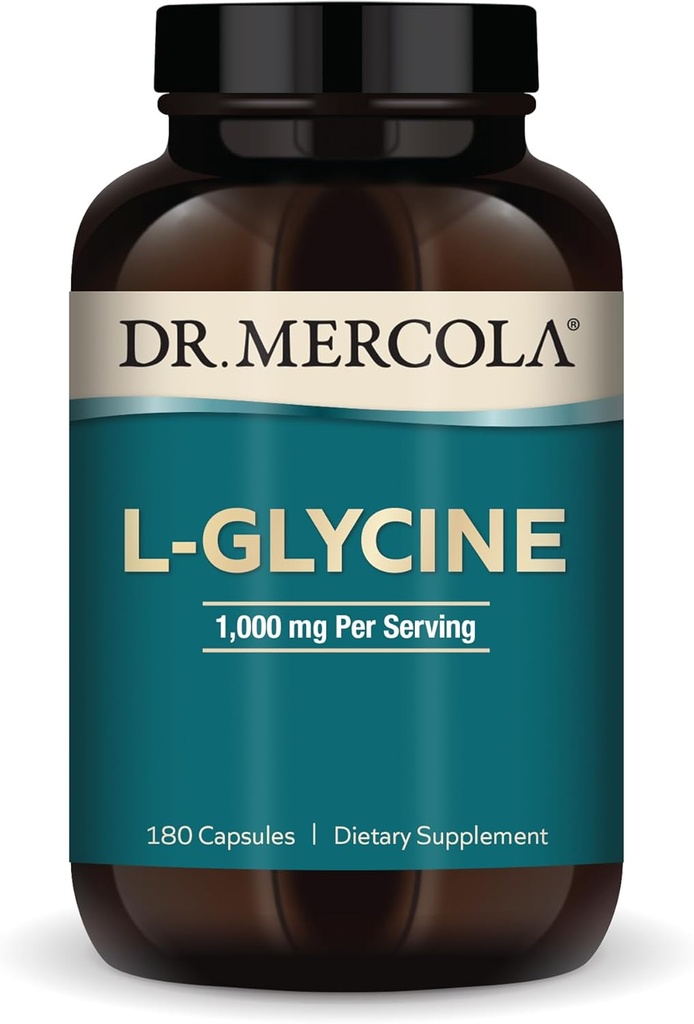 Mercola L-Glycine博士 - グルタチオン&コラーゲンのエイドの生産 - 心臓、脳、消化器、代謝、免疫の健康をサポート - 非GMO、グルテンフリー&大豆フリー - 180カプセル(90の摂食)