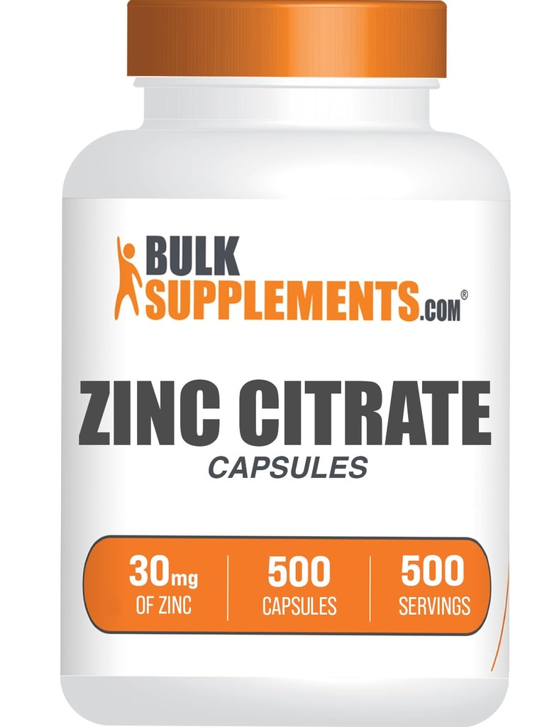 BulkSupplements.com亜鉛クエン酸塩カプセル - 亜鉛サプリメント、グルテンフリー - サービングあたり30mg、1カプセル、500カウント(パッケージ1)