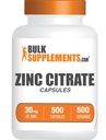 BulkSupplements.com亜鉛クエン酸塩カプセル - 亜鉛サプリメント、グルテンフリー - サービングあたり30mg、1カプセル、500カウント(パッケージ1)