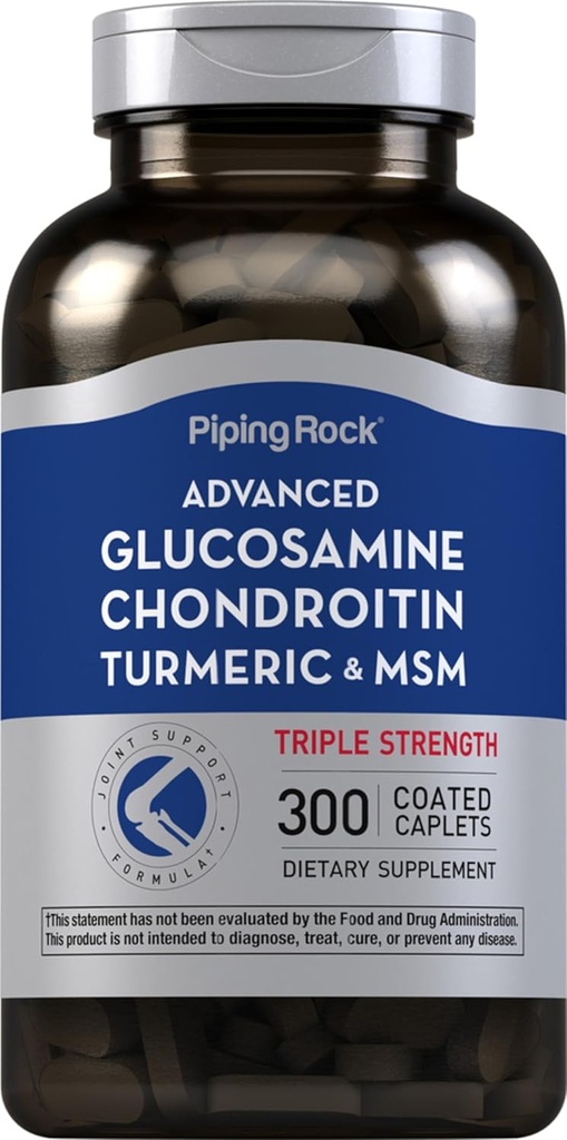 Piping Rock Glucosamine Chondroitin MSM Turmeric | 300 Caplets | Advanced Triple Strength Supplement | Non-GMO & Gluten Free