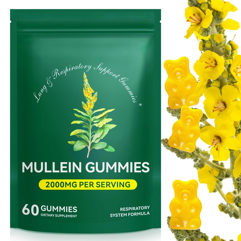 肺デトックスのためのMulleinグミー, 2000mg Mulleinリーフ抽出物 呼吸 & 消化 & 免疫サポート, 呼吸器のための粘液ヘルブサプリメント, 免疫, ビーガン 60 グミ