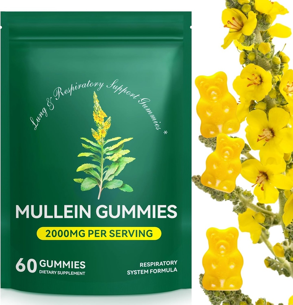 肺デトックスのためのMulleinグミー, 2000mg Mulleinリーフ抽出物 呼吸 & 消化 & 免疫サポート, 呼吸器のための粘液ヘルブサプリメント, 免疫, ビーガン 60 グミ