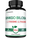 1000mg GinkgoのBilobaはLチロシン、L-テアニン- 2か月の供給のための120のカプセル-サポート焦点、 Mermory機能、頭脳の健康及び視野の質を補います