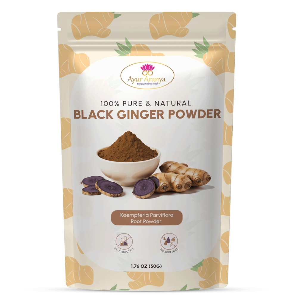 Ayur Aranya 100%純粋な黒ジンジャーパウダー50g - Kaempferia Parviflora Rootパウダー - 天然スタミナ&エネルギーブースター - 優れた品質、保存料なし - 水、ジュース、スムージーまたは紅茶と混合
