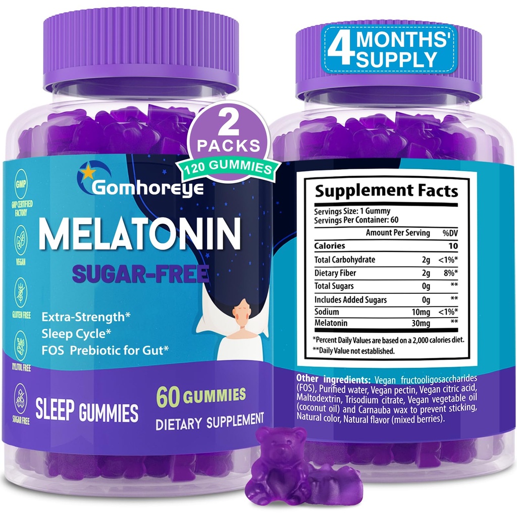 メラトニンは大人のための30mg - リラックス&ソーシングのための最大強度のメラトニンガングミー、免疫、腸の健康とpHバランス、砂糖無料-120カウントのためのFOSとExogenousメラトニンサプリメント