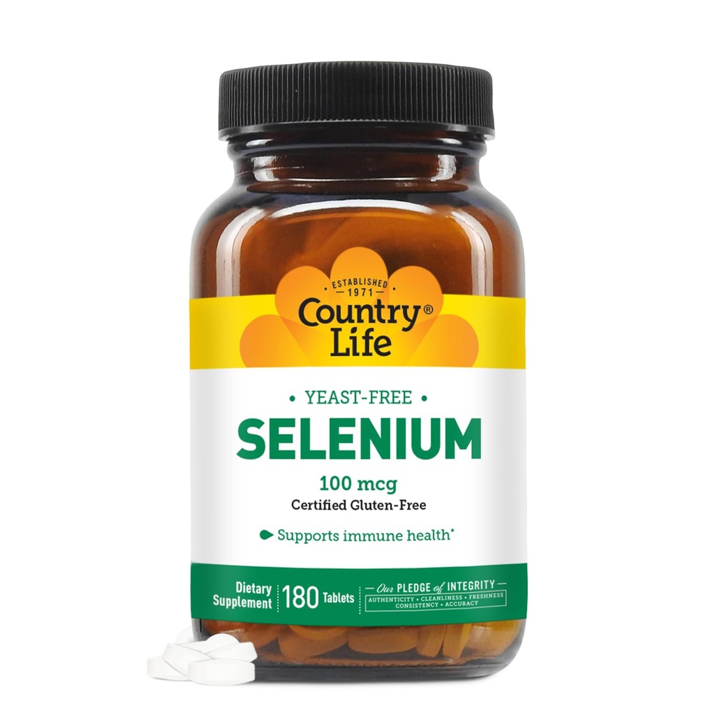 カントリーライフセレン, イーストフリー, 免疫健康をサポート, 100 mcg, 180錠, グルテンフリー, ビーガン, ハラール