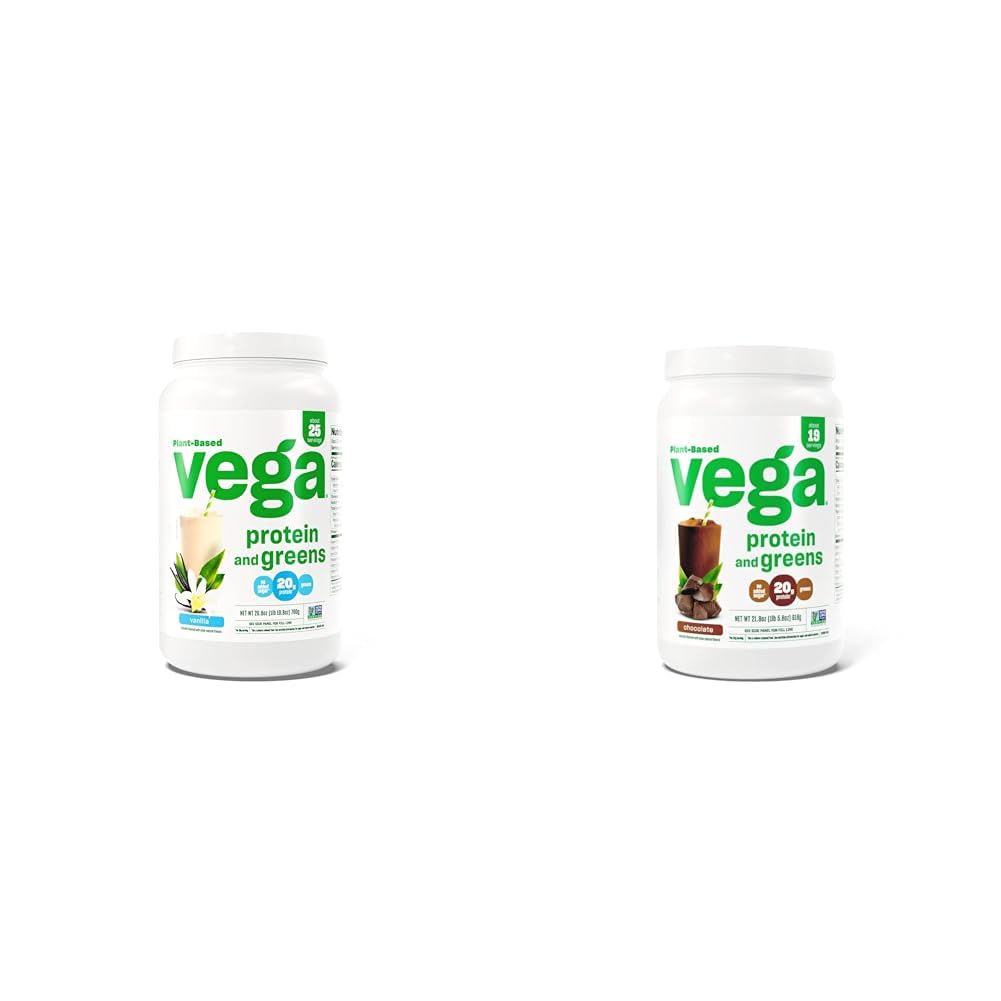 ベガプロテインとグリーンプロテインパウダー、バニラ - 20g植物ベースのタンパク質プラス野菜、ビーガン&プロテインとグリーンプロテインパウダーチョコレート(19サービング) - 20g植物ベースのタンパク質プラス